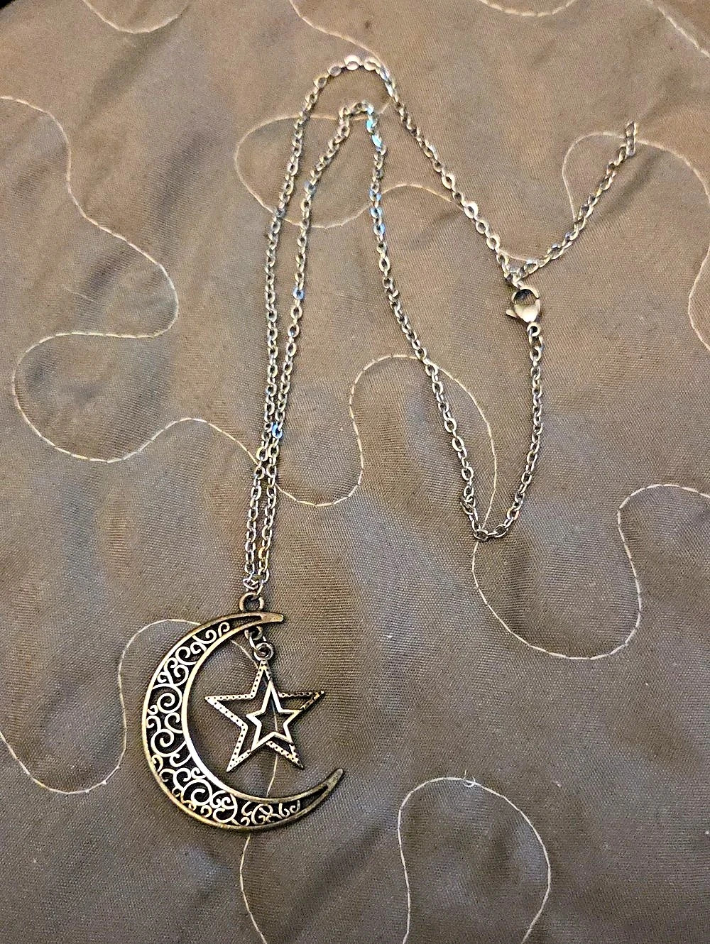 Crescent Moon Star Pendant Necklace